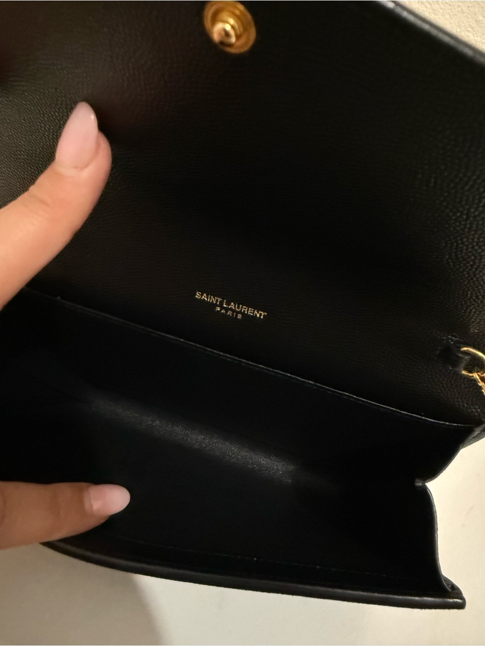 Saint Laurent Black Envelope Wallet on Chain with Gold Logo - Picture 3 of 3